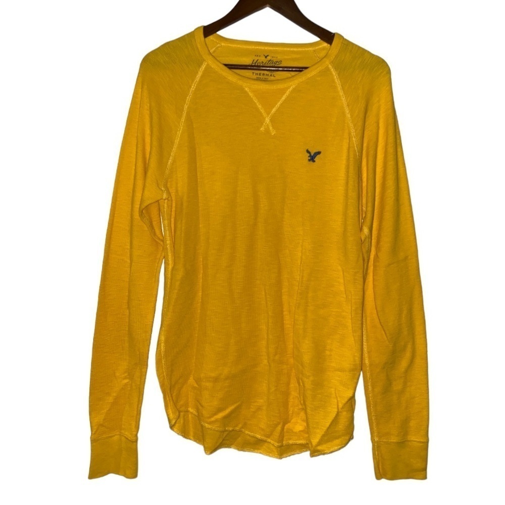 American Eagle Heritage Men M Classic Fit Gold Thermal Knit Long Sleeve Shirt
